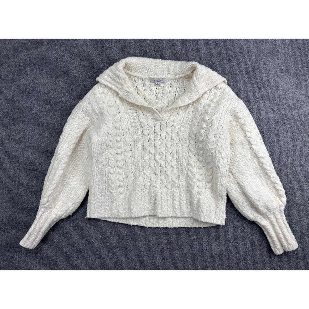 Madewell Sweater Womens Small‎ White Cable Knit Collared Pullover Cozy Chunky